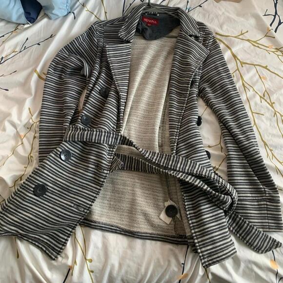 Merona Medium Peacoat Womens Large Buttoned with Belt Gently used condition - Picture 2 of 6